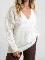 Sweater V Neck Cable Ivory
