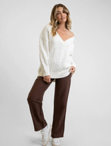 Sweater V Neck Cable Ivory