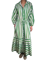 Vestido Maxi Blanco Con Lineas Verdes