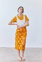 Falda Lápiz Recogida Algodón Ikat