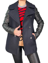 Abrigo Lana Mangas de Cuero