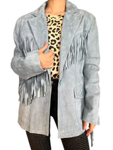 Chaqueta Cuero Celeste Flecos