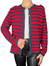 Cardigan rayado placket contrastado