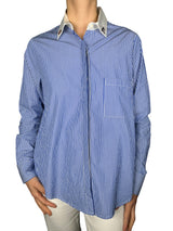 Camisa Rayas Azules Aplicación Cuello