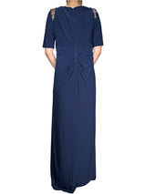 Vestido Azul Aplicaciones Brillantes