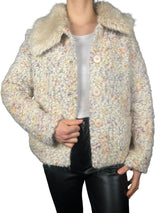 Chaqueta de Lana Bouclé con Cuello de Pelo