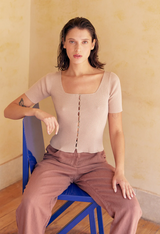 Polera Tejida Rib Abotonada Algodón Pima