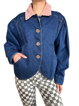 Chaqueta Denim Con Cuello Rosado