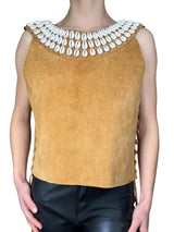 Chaqueta Sin Mangas Cuero y Conchitas