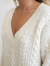 Sweater V Neck Cable Ivory