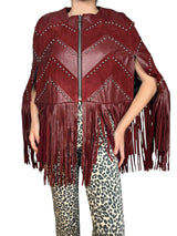 Chaqueta Cuero Burdeo Flecos