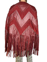 Chaqueta Cuero Burdeo Flecos