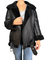 Chaqueta Negra Aviadora Cuero Sintético