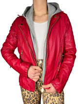 Chaqueta Cuero Con Capucha Desmontable