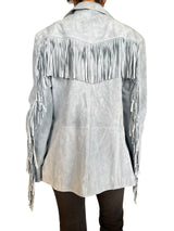 Chaqueta Cuero Celeste Flecos