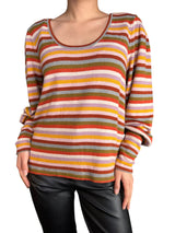 Sweater Striped Puff-Sleeve Scoopneck