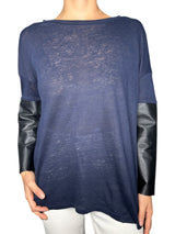 Polera Lino Con Mangas De Cuero