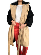 Abrigo Beige Mangas Negras