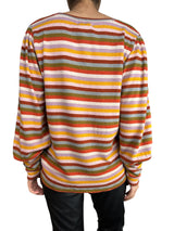 Sweater Striped Puff-Sleeve Scoopneck