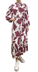 Vestido Hojas Burdeo