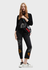 Sweater Desigual Patch Mickey Mouse Negro - Calce Regular