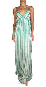 Vestido Beige Con Líneas Verde Agua