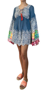 Vestido Azul Pompones