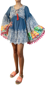 Vestido Azul Pompones