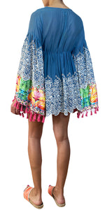 Vestido Azul Pompones