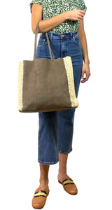 Cartera Cuero Y Rafia