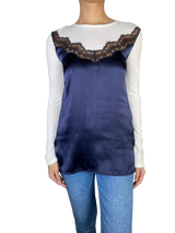 Blusa Seda Azul Frontal