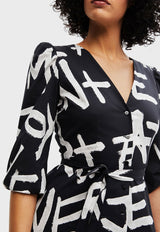 Vestido Desigual Corto Camisero Mensajes Negro - Calce Regular