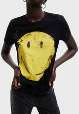 Polera Desigual Smiley Negro - Calce Regular