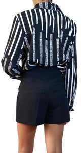 Blusa Blanco y Negro Plisado