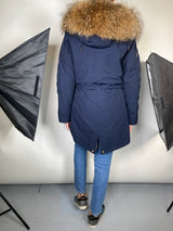 Chaqueta Azul Piel Capucha