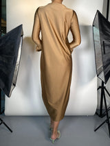 Vestido Elasticado Midi Bronce