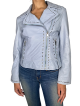 Chaqueta Azul Tachas Piel Ovina