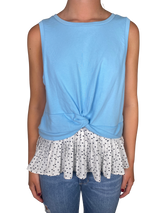 Polera Celeste Vuelos Plisados