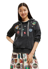 Polerón Desigual Patch Hoodie Negro - Calce Regular