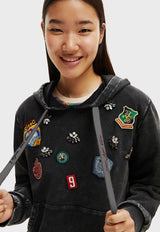 Polerón Desigual Patch Hoodie Negro - Calce Regular