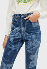 Jeans Desigual Straight Cropped Azul