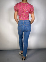 Crop Top Con Mangas de Vuelo