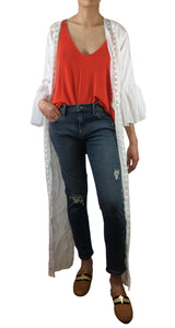 Kimono Blanco detalles Macramé Lino