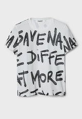Polera Desigual Texto Manifiesto Blanco - Calce Regular