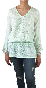 Blusa Macrame Verde Agua