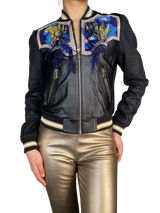 Chaqueta Bomber Cuero Y Lino