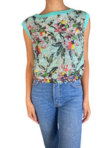 Polera Verde Tejido Estampado