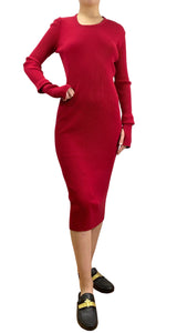 Ribbed Cotton Dress In Crimson