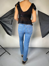 Polera Tejida Negra con Bordes Blancos