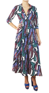 Vestido Camisero Estampado Plumas